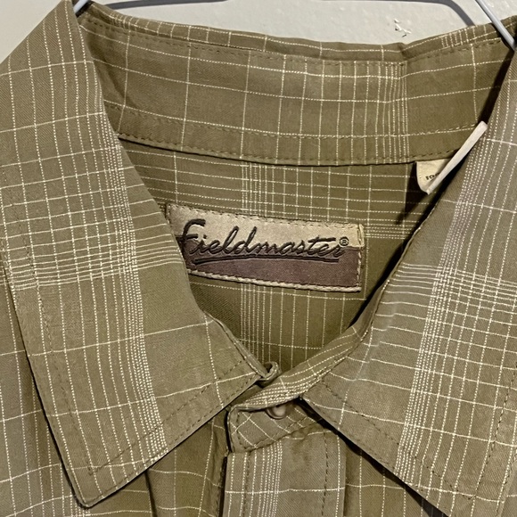Fieldmaster Beige Plaid Button Shirt Size Large Short Sleeve 100% Cotton - Picture 6 of 6